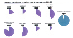 Pie chart graph showing the prevalence of risk factors for chronic disease in Australians aged 18 years and older in 2004 to 20005